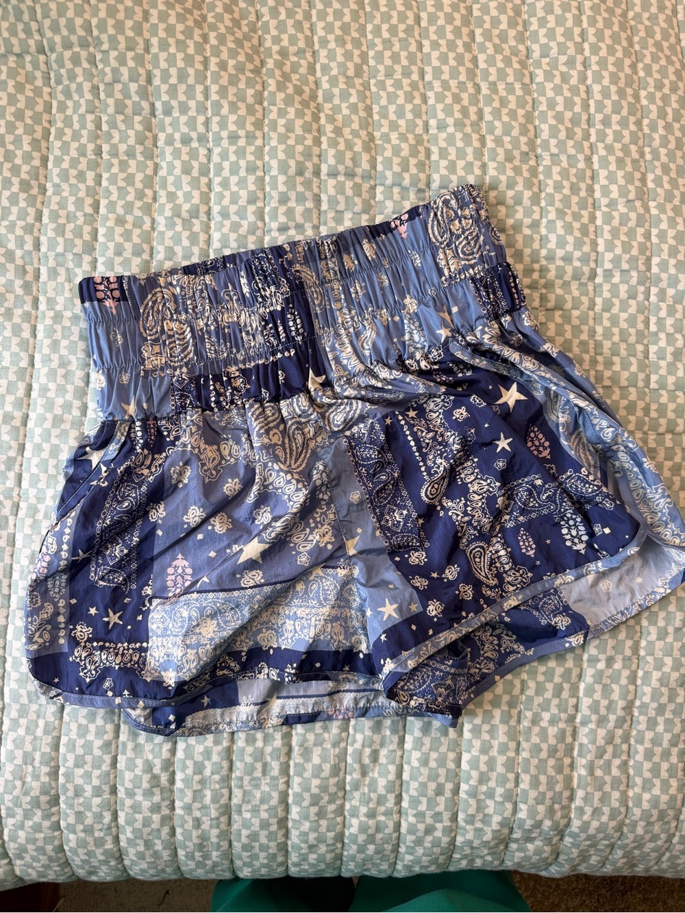 Free People Navy and Light Blue Paisley Athletic Shorts
